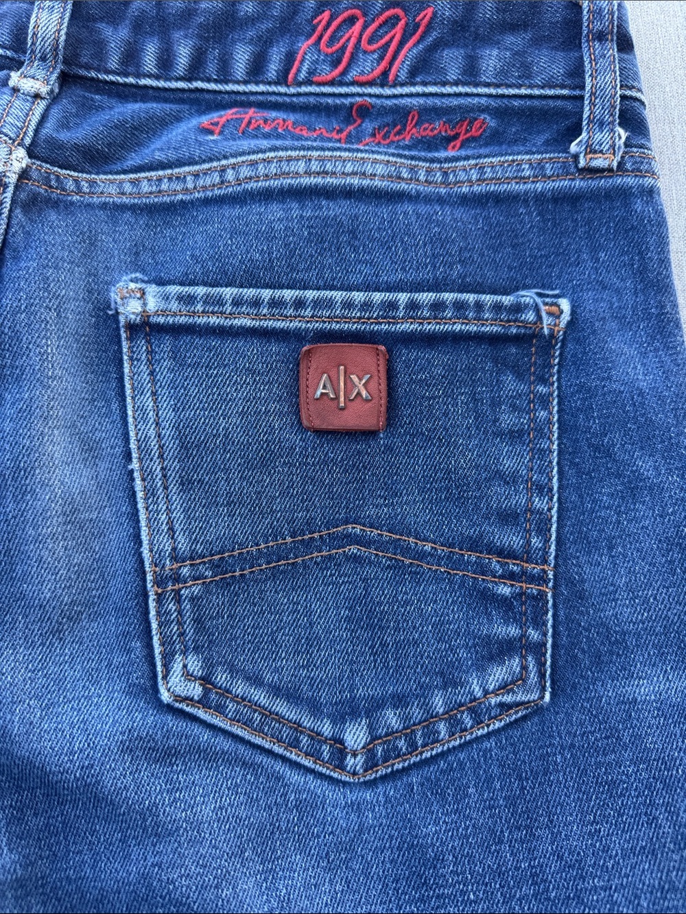 Armani Exchange Slim Straight Blue Jeans with Red Accent